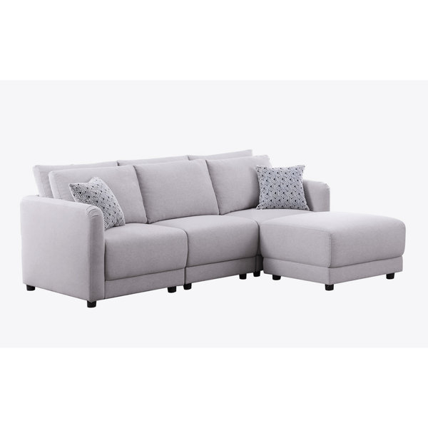 Latitude Run® Penelope 85.5" Light Gray Linen Fabric Sofa with Ottoman